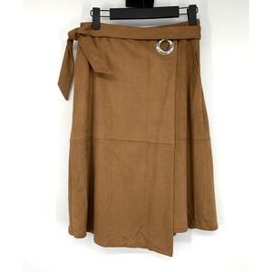 White House Black Market Skirt Brown Faux Suede Wrap Tie Pockets
